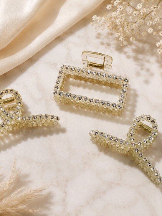 Accessories - Rhinestone Hair Claw Set of 3 Bridal Wedding Bow Clips NWOT Y2K Inspired